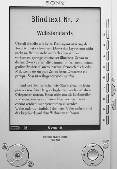Testbuchansicht mit SONY-Reader PRS-505