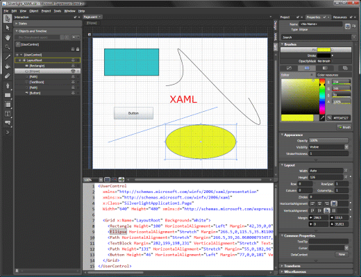 XAML-Editor Expression Blend Expression Blend-Screenshot